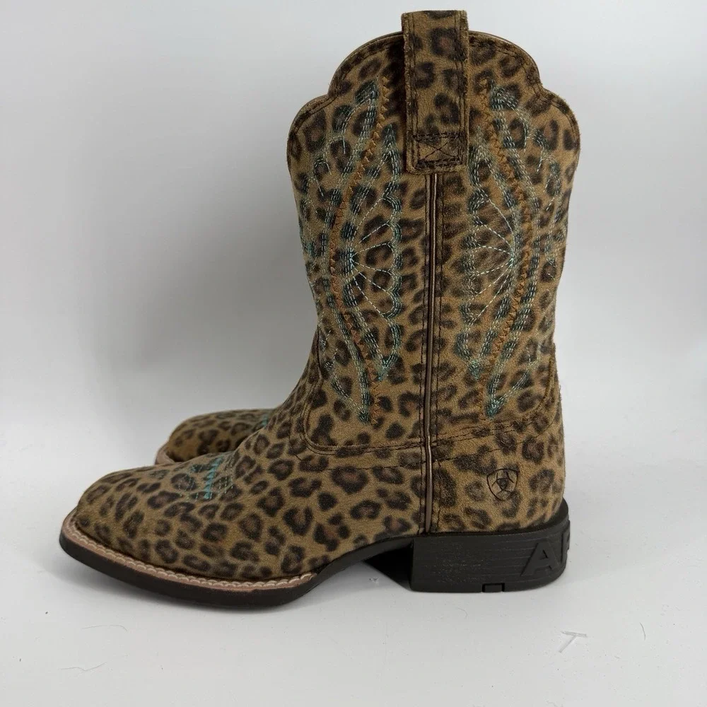 Ariat Kid's Primetime Leopard print Brown Leather US 1 Western Boot 10044422 - Picture 1 of 12